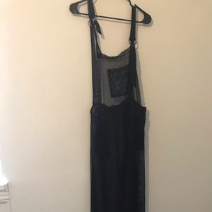 Sheer black mesh overalls